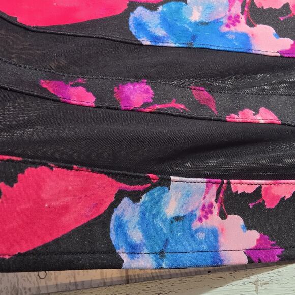 BOUTIQUE WOMEN Black Floral DRESS Sheer Bands PLUS 2X Pink Blue Party Classic - Picture 10 of 10